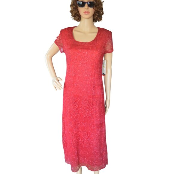 Deadstock y2k Jessica Howard Red Crochet Overlay Maxi Dress Size 8 Holiday Party - Picture 1 of 7